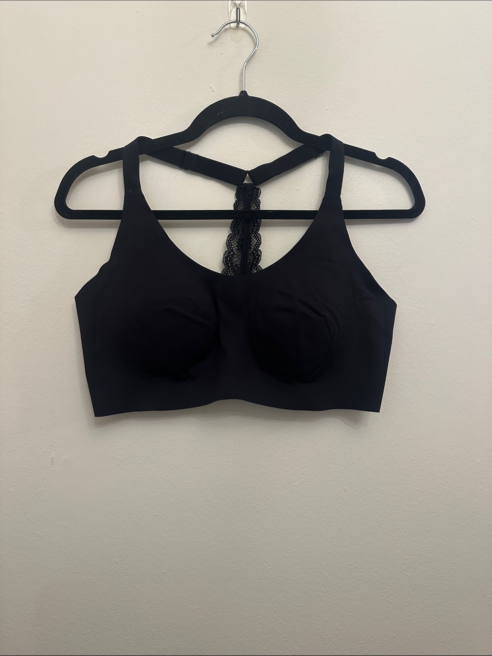 Knix Black Lace-Back Wireless Bralette Padding Sz XL Adjustable Straps Lounge